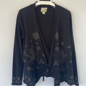 Lucky Lotus Lucky Brand Cardigan Sweater Black Long Sleeve Open Front Fly Away L